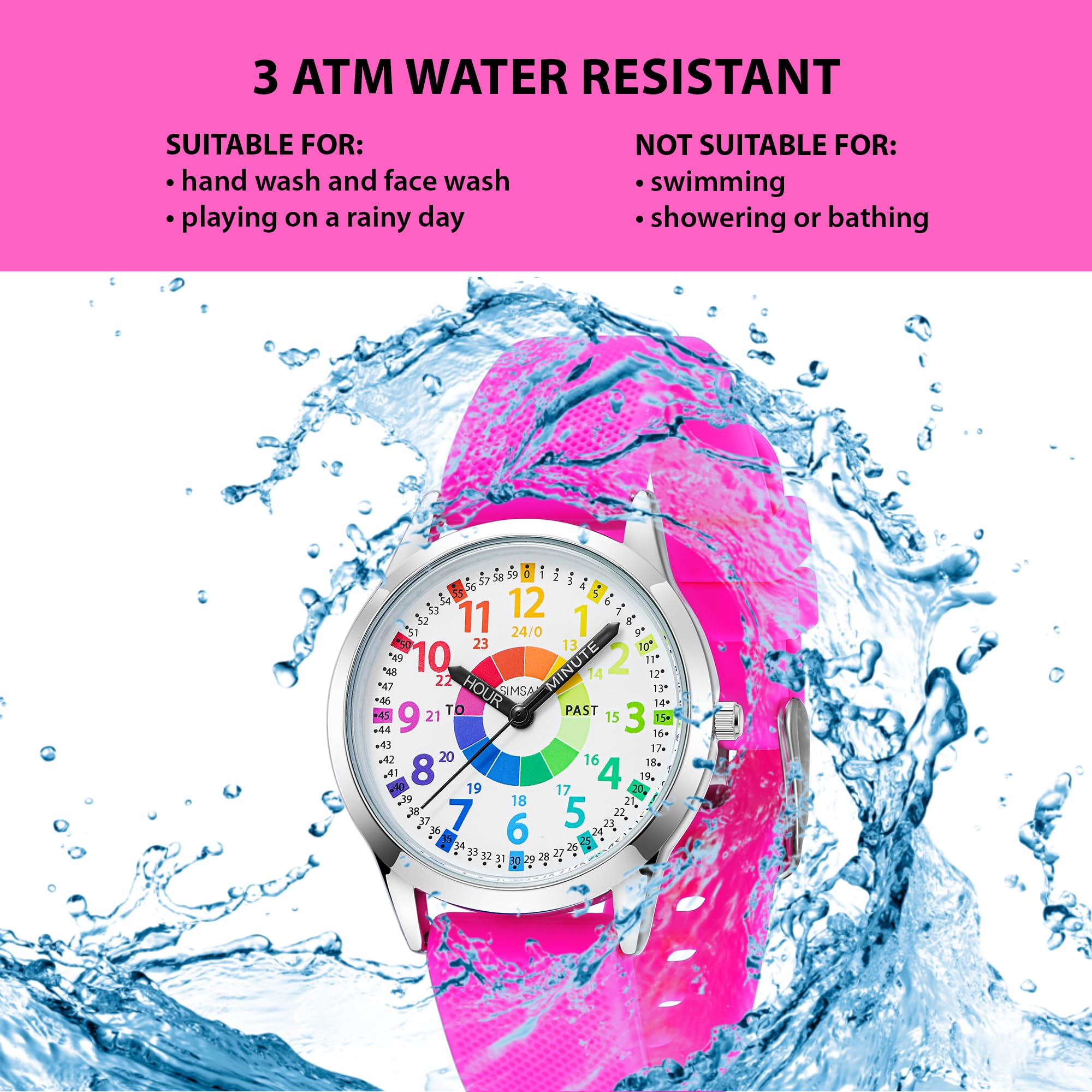 SIMSAM Kids Analog Watch, Learning Watch for Kids 8-12, Waterproof Time Teacher Watches for Boys Ages 5-7 6-8, Easy to Read Educational Girls Watches Ages 8-12, Great Gift Boys Girls Year 4-12 Old Waterproof