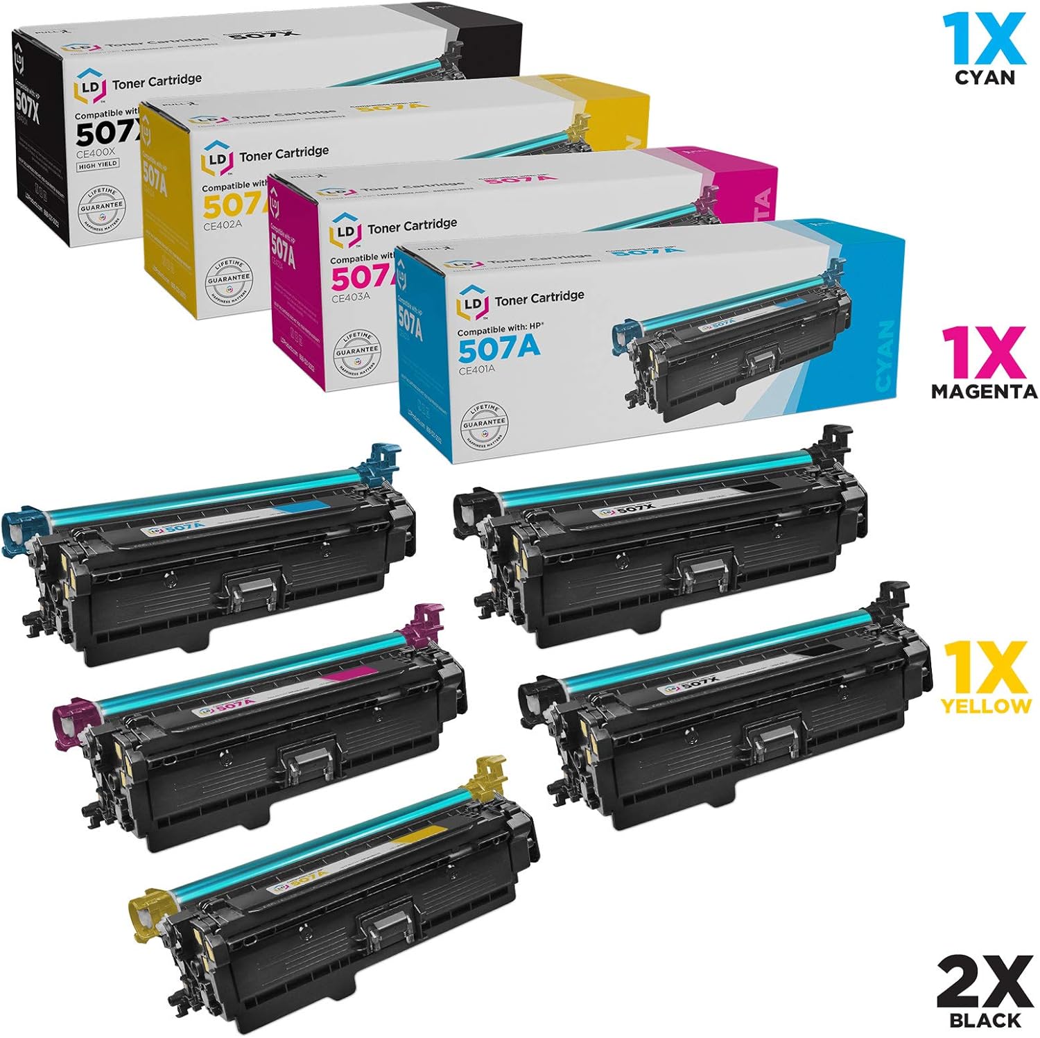 LD Remanufactured Toner Cartridge Replacements for HP 507A & HP 507X High Yield (2 Black, 1 Cyan, 1 Magenta, 1 Yellow, 5-Pack)