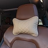Synterior Set of 2 Quilted Faux Leather Car Headrest Pillow, Black Case/Black Threading, Ergonomic Neck Support for Comfortable Driving (Tan Base/Beige Thread)