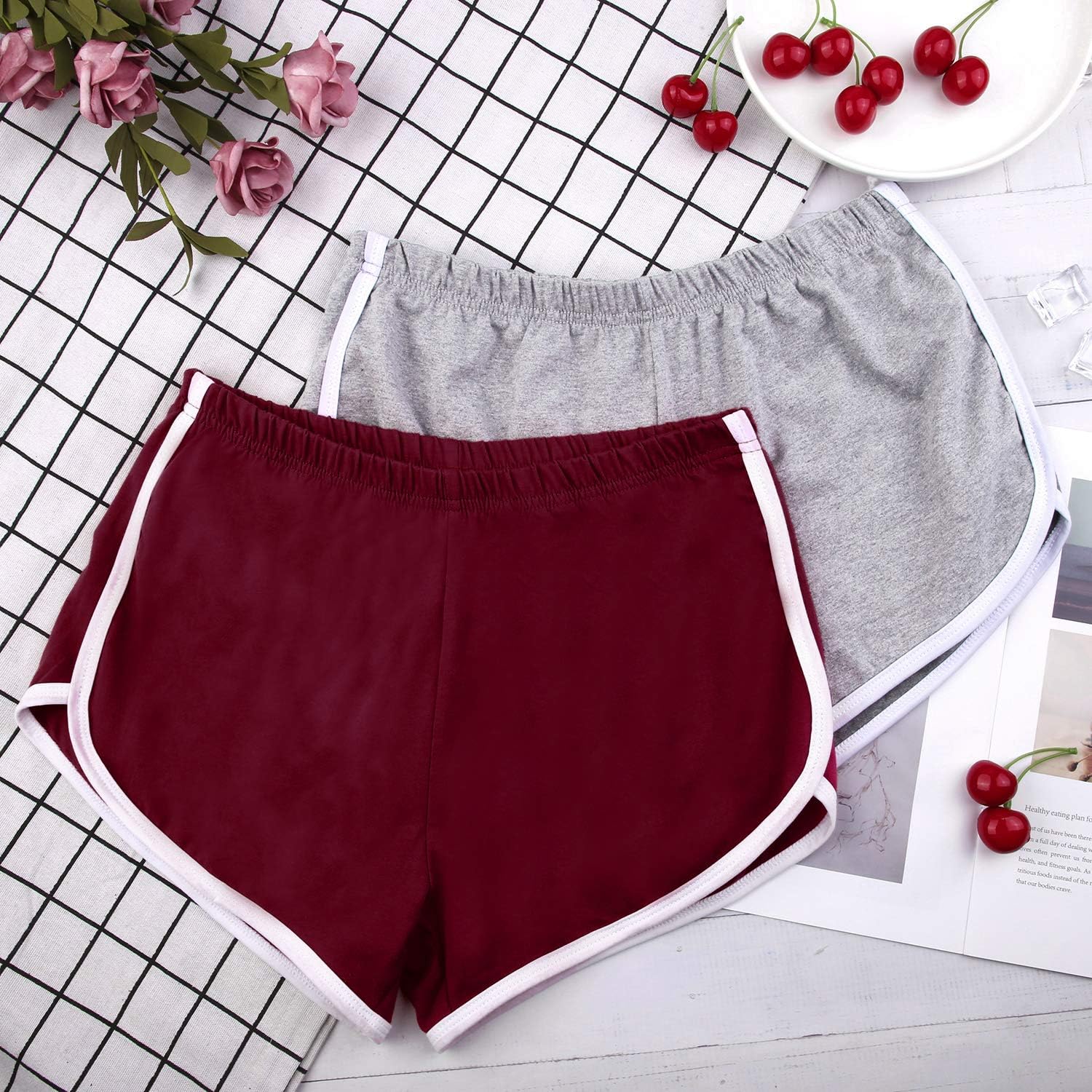 URATOT 2 Pack Yoga Short Pants Summer Running Athletic Shorts Women Dance Gym Workout Elastic Waist Shorts at  Women’s Clothing store