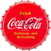 Coca Cola Bottle Cap 15 Inch Wall Clock | Metal construction; scalloped bottle-cap edge; requires 1 AA battery; approx 15-in diameter; retro bar or kitchen decor