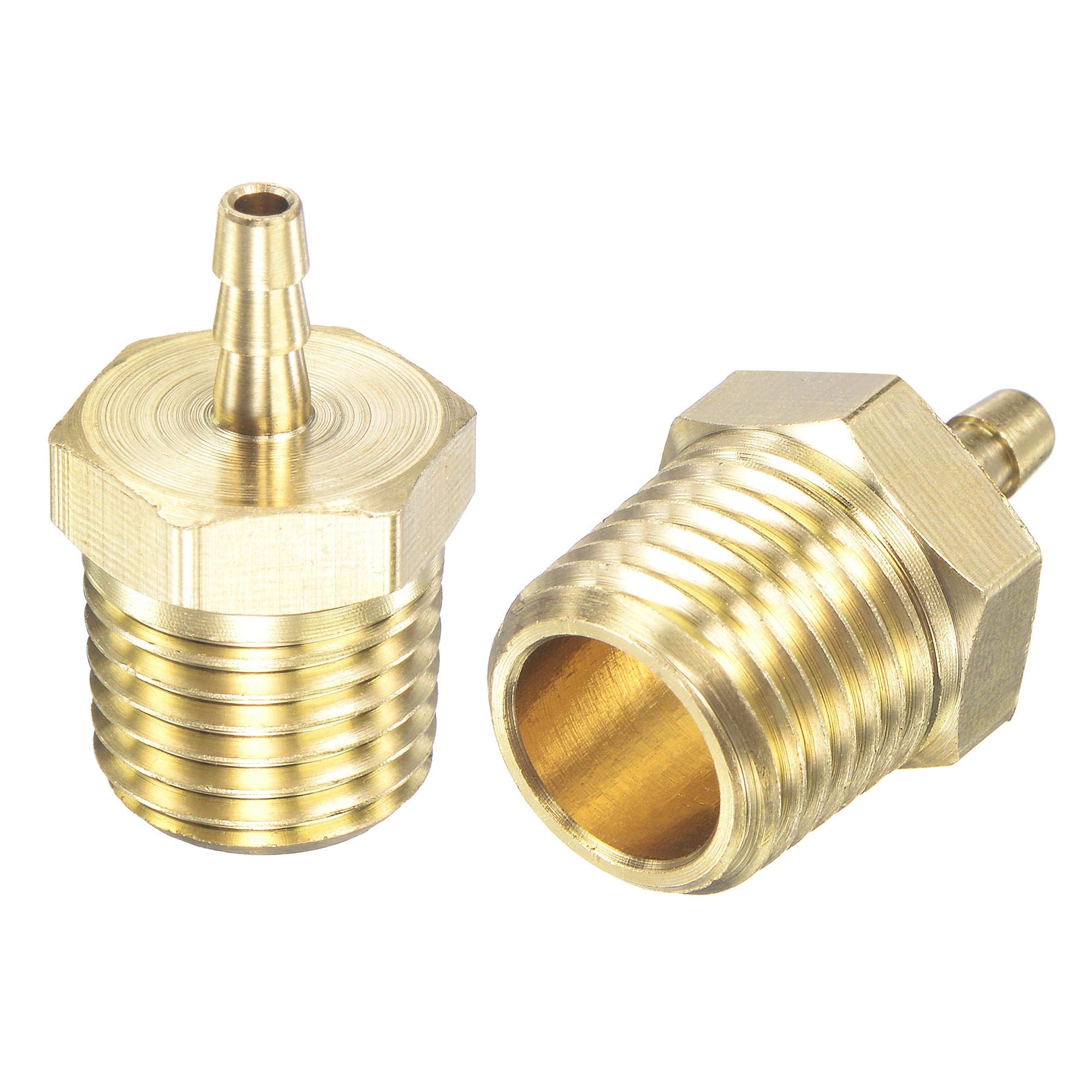 sourcing map Brass Hose Barb Fitting Straight 1/8 Inch x NPT 1/4 Male Thread Pipe Connector for Water Air Fuel Tube 2pcs