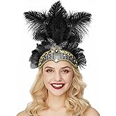 Gionforsy Carnival Headpieces for Women Feather Headdress Mardi Gras Accessories 1920s Flapper Headband