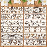 12 Pieces Border Leaf Stencil, Reusable Stencils for Furniture Painting, Cake Decorative Stencils for Wood Wall DIY Art Craft Canvas Fabric Home Decor