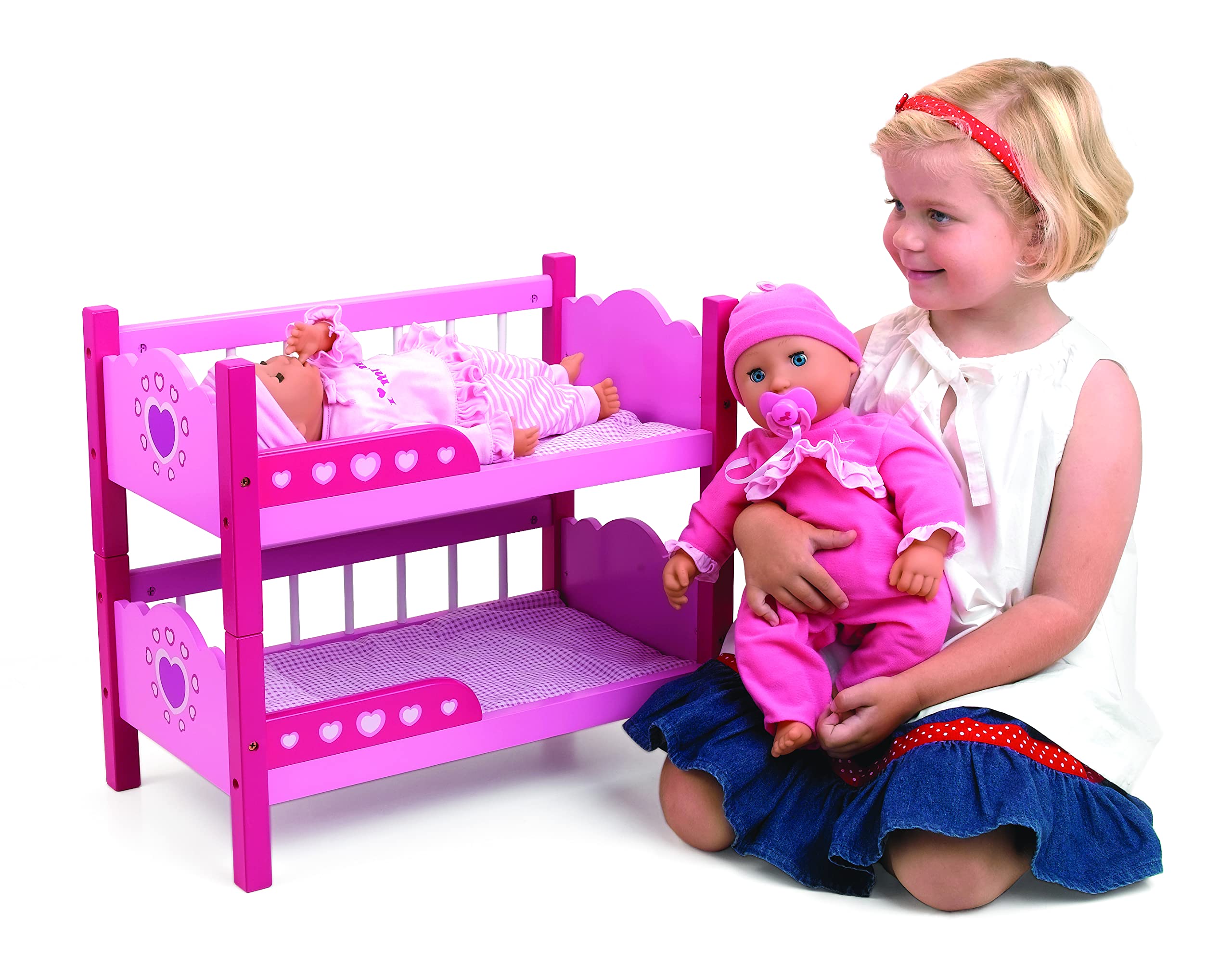 DOLLSWORLD CLASSIC from Peterkin | Deluxe Wooden Bunk Beds | High quality wooden dolls bunk beds with 2 quilts and 2 pillows, suitable for dolls up to 46cm (18") | Dolls & Accessories | Ages 3+