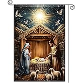 Nuxovilar Winter Garden Flag 12x18 Inch - Christmas Nativity Scene Decorative Flag - Double - Sided Polyester, Fade Resistant for outdoor holiday decorations