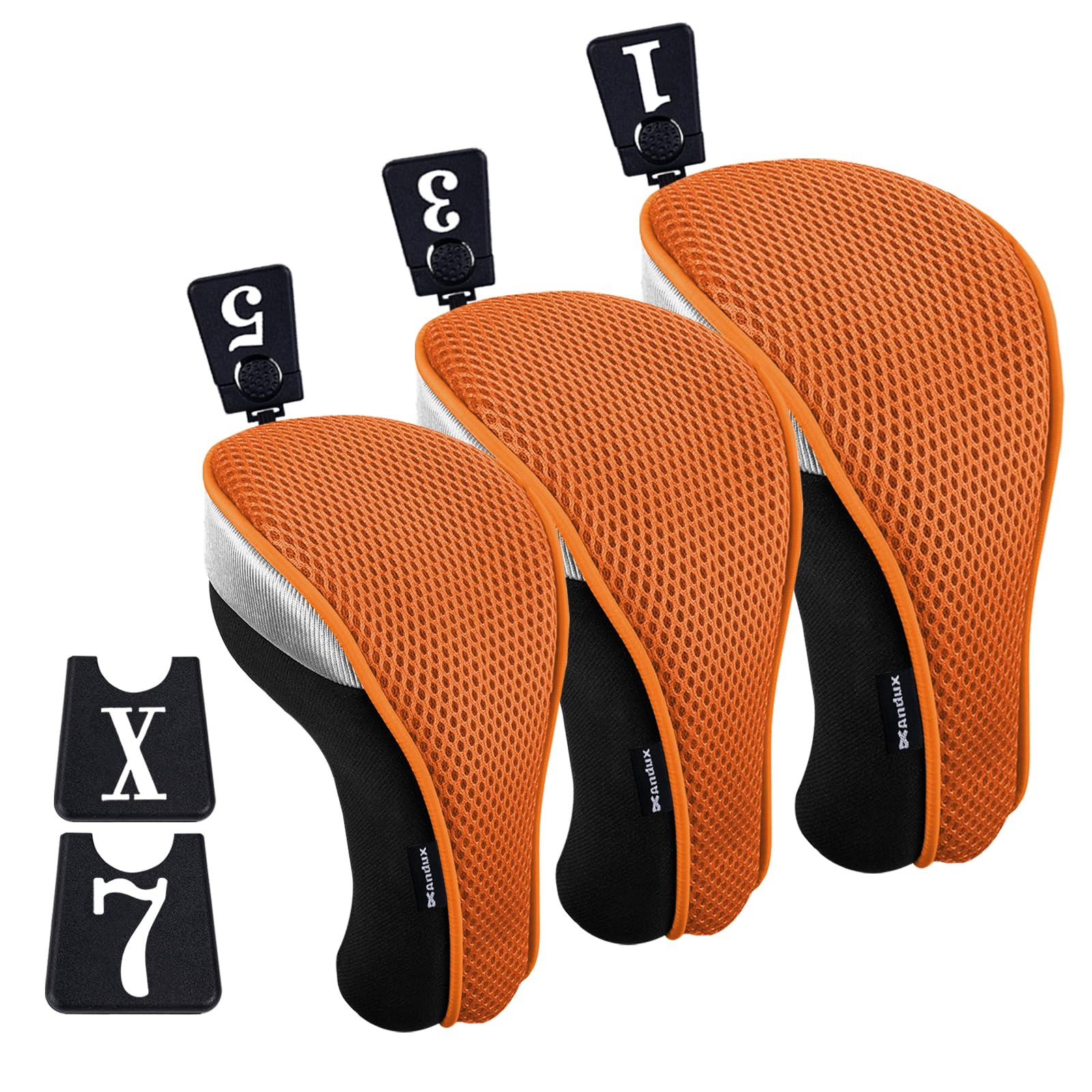 Andux Golf 460cc Driver Fairway Wood Club Head Covers Short Neck 3pcs/Set Black/Orange