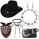 FEYIR Western Cowgirl Outfit for Women Cowboy Hat Bandana Earrings Belt for Halloween Cosplay Cowgirl Costume Accessories