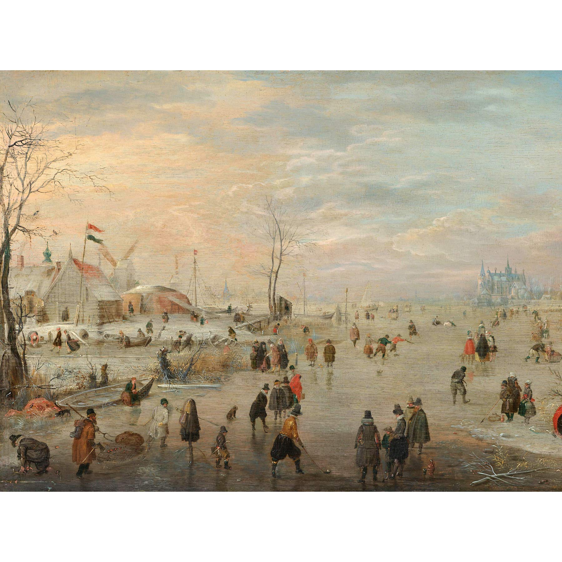 Artery8 Hendrick Avercamp Enjoying The Ice Skating Painting Premium Wall Art Canvas Print 18X24 Inch