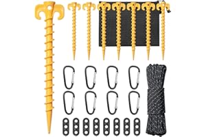 SUNEZLGO 26 Pieces, Stakes for Inflatables, Heavy Duty Tent Stakes with Rope and Clip Hook,Cord Adjuster,Replacement Yard Ground Lawn Pegs Spike Anchor for Halloween Christmas Xmas Inflatable Garden Decoration