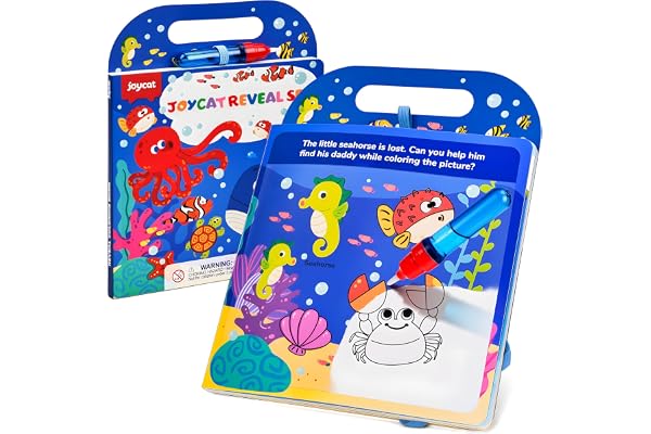 JoyCat Ocean Magic Water Coloring Book for Toddlers Ages 3-5, Reusable No-Mess Travel Activity Book with Water Pen, Gifts for