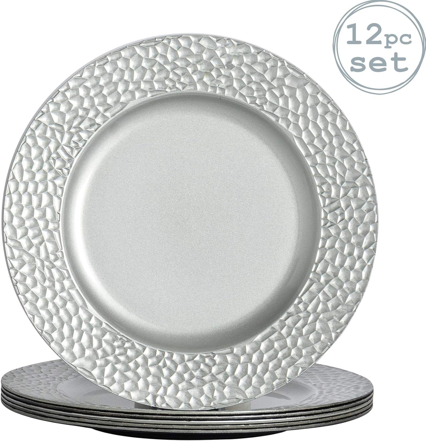 Argon Tableware Round Charger Under Plates in Hammered Silver 330mm
