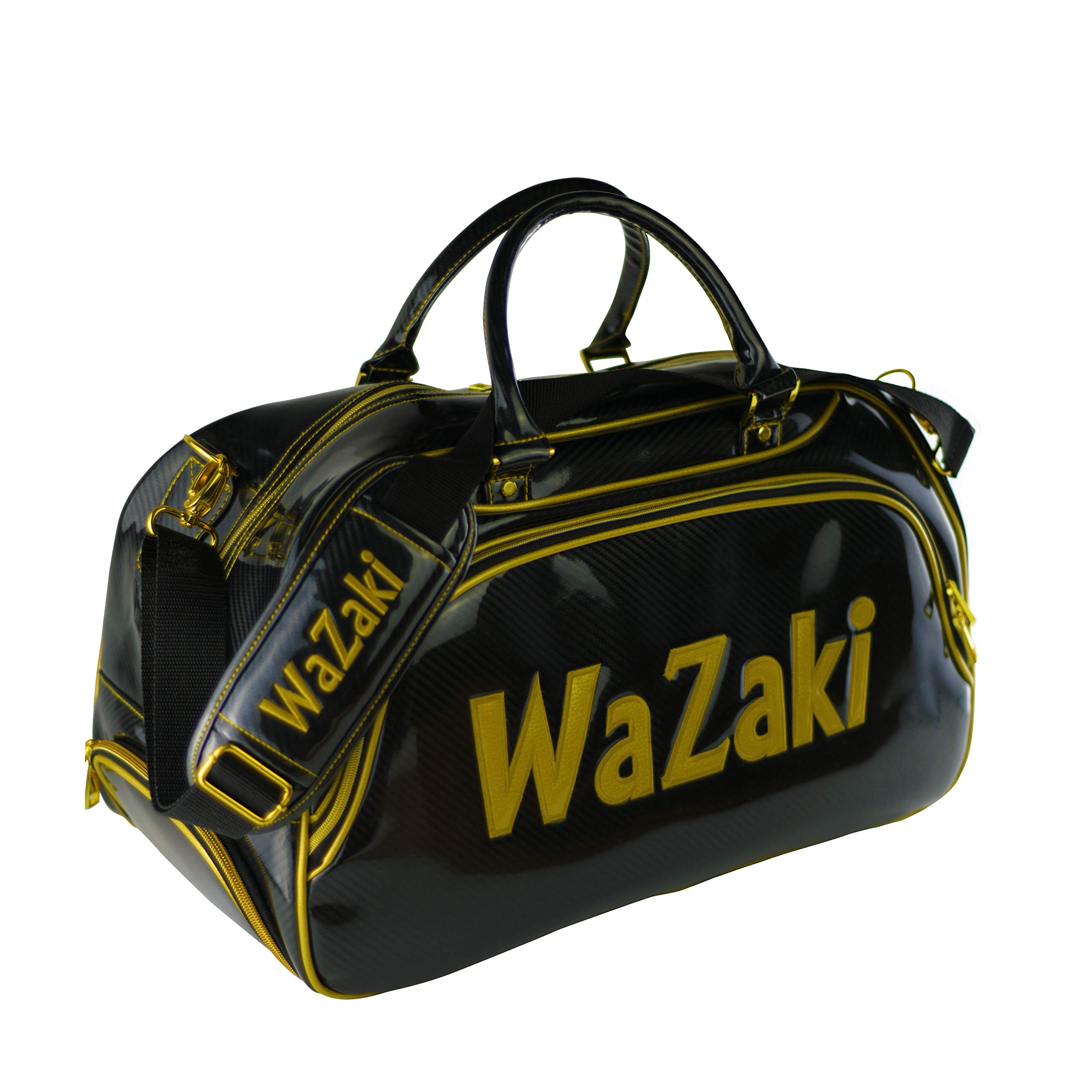 wazaki Japan Black Gold Turf Line Waterproof Classic Duffle Golf Bag with Pockets(50X25X30 CM3)