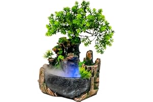 Zen Relaxation Tabletop Fountain with Color-Changing LED Lights, Mini Pond & Plant Platform ，Quiet Air Purifying Waterfall De