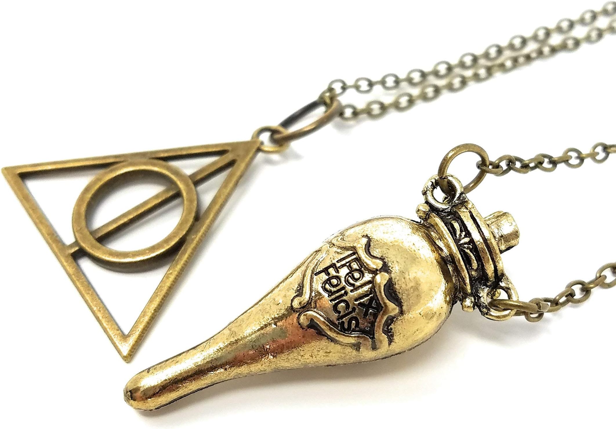 Wicked Witchery Harry Potter Liquid Luck/Felix Felicis Bottle and Deathly Hallows Necklace Set