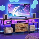 HOOBRO TV Stand with Power Outlet and LED Light, Entertainment Center for TVs Up to 65 Inch, Modern Media Console Table with 2 Non-Woven Drawers, for Living Room, Bedroom, Rustic Brown BF54UDDS01