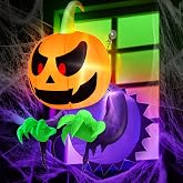 TURNMEON 3.5 Ft Inflatable Halloween Window Decoration | Blow Up Pumpkin Ghost Broke Out from Window Built-in Multicolored Changing Lights for Outdoor Home Party Yard Garden Lawn