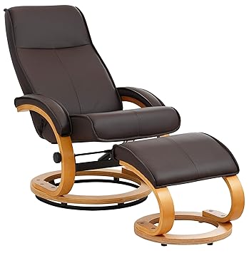 Domus Scandinavia Paprika Relaxsessel mit Hocker, Lederimitat, Braun, 67 x 83 x 108-45 + 49 x 46 x 40 cm