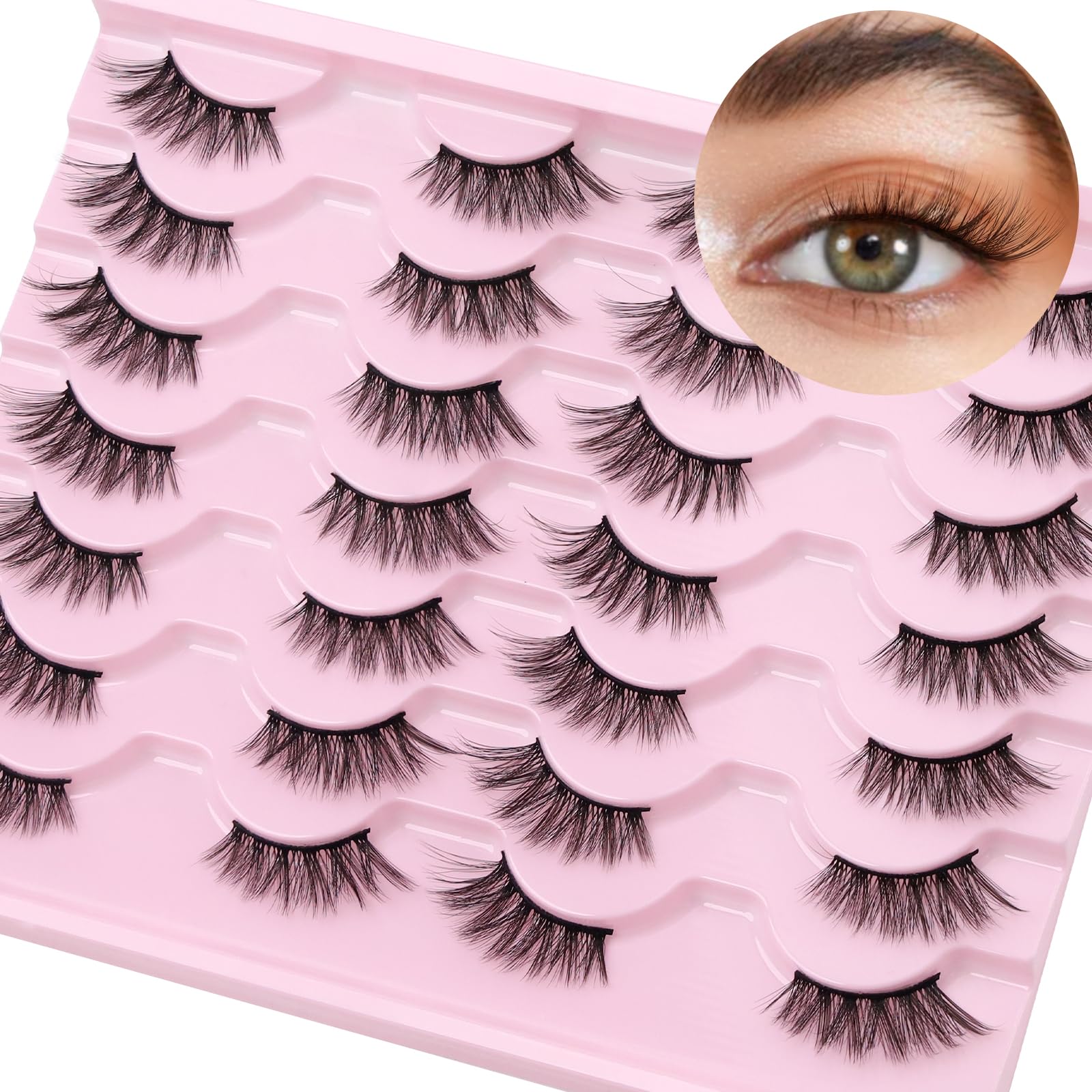 Half Lashes Natural Looking 3/4 False Eyelashes 14 Pairs Cat Eye Lashes Accent Eyelashes 3D Multi-layers Wispy Natural Half Fake Lashes Set By EMEDA (W30)