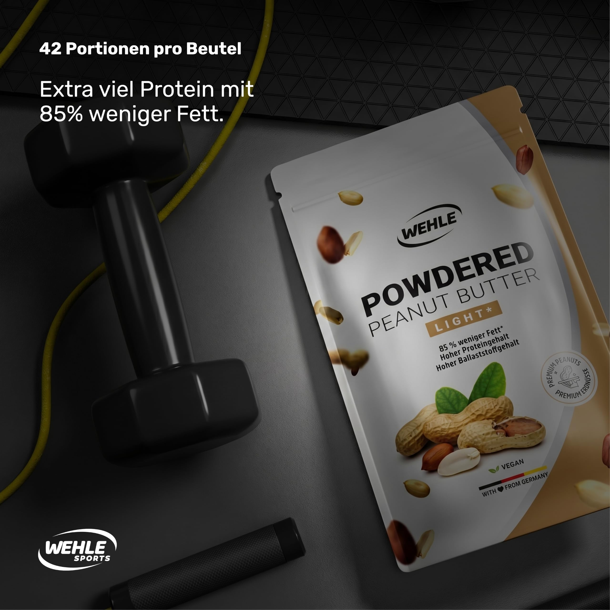 Erdnussbutter light Pulver 500g - Powdered Peanut Butter 85% weniger Fett, ohne Zucker I Peanut Creme mit leckerem Geschmack, Wehle Sports - Verpackung kann variieren 8