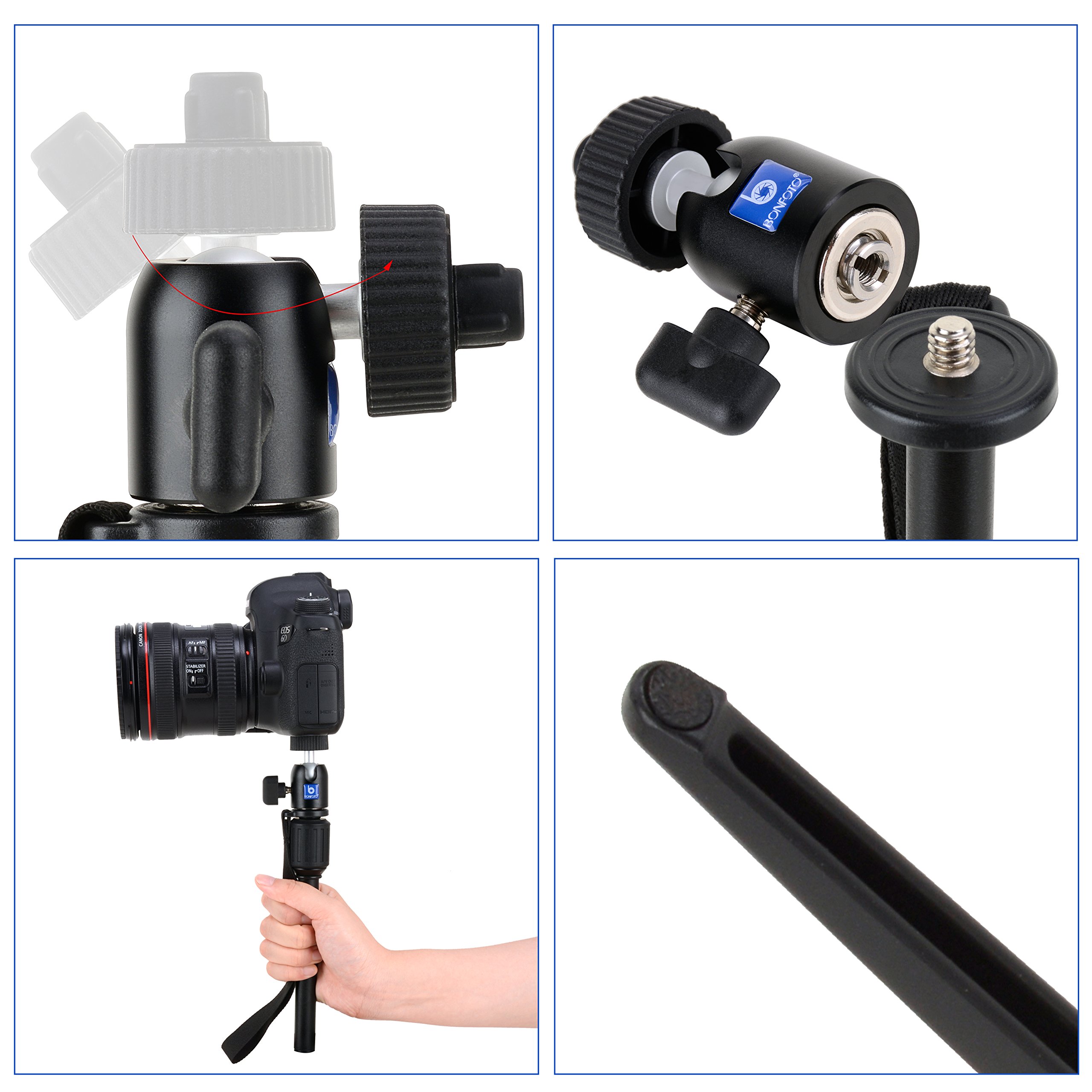 Bonfoto B72M Adjustable 14.9 inch portable Table Tripod for Digital Camera GoPro Smartphone and Most DSLR Cameras with Phone Clip