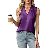 Blooming Jelly Women's Dressy Tank Tops Summer Sleeveless Work Blouses Silk Satin V Neck Shirts Business Casual Outfits