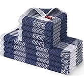 Homaxy Kitchen Towels and Dishcloths Set, 12 x 12 and 13 x 28 Inches, Set of 8 100% Cotton Waffle Weave Check Plaid Kitchen Dish Towels, Super Soft and Absorbent Dish Cloths, White & Navy Blue