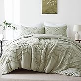 Oli Anderson Boho Tufted Comforter Set Queen Size, 3 Pcs Soft Jacquard Bedding Set for All Seasons, Shabby Chic Farmhouse Bedding Set with Comforters for All Seasons (Mist Sage, Queen)
