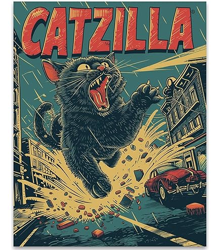 Amazon.com: Vintage Funny Cat Wall Art & Decor - Catzilla Japanese