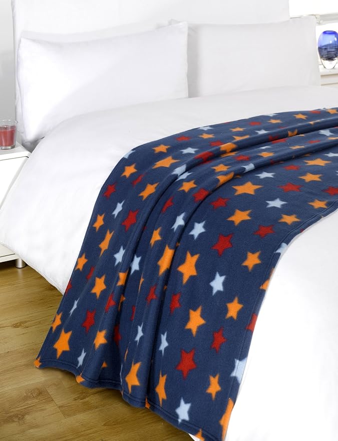 Dreamscene Warm Soft Navy Blue Stars Fleece Throw Over Bed Blanket 120
