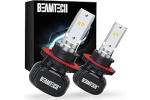 BEAMTECH H13/9008 Bulbs, S1 Series Fanless 300% Brighter 6500K White Fog Light for Car Powersports ATV UTV, Pack of 2