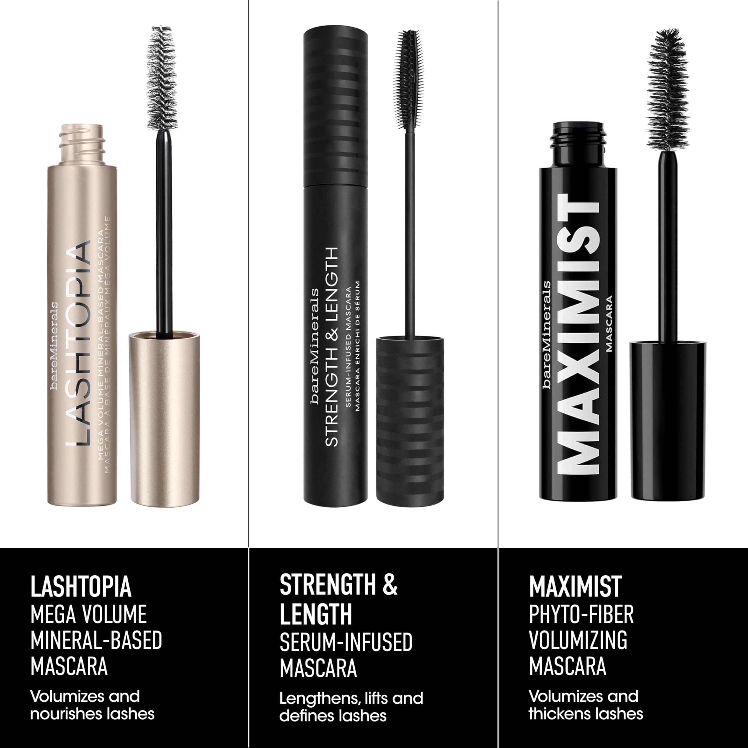 bareMinerals Strength & Length Serum-Infused Black Mascara with Plant-Based Lash Serum, Lengthens, Lifts & Defines for Healthier Lashes, Vegan, Safe for Contact Lens Wearers