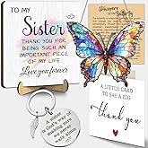 Gift for Sisters, Wooden Sister Plaque Decoration, Butterfly Ornament, Sisterhood Engraved Keychain, Thank You Card, Best Sister Ever Gifts For Birthday Appreciation Sisters Gift Ideas for Women FF762