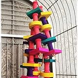 Wood Parrot Chew Toys, FMJI Natural Wooden Colorful Block Bird Cage/ Nest Toys Supplies for Macaw/African Grey Conure