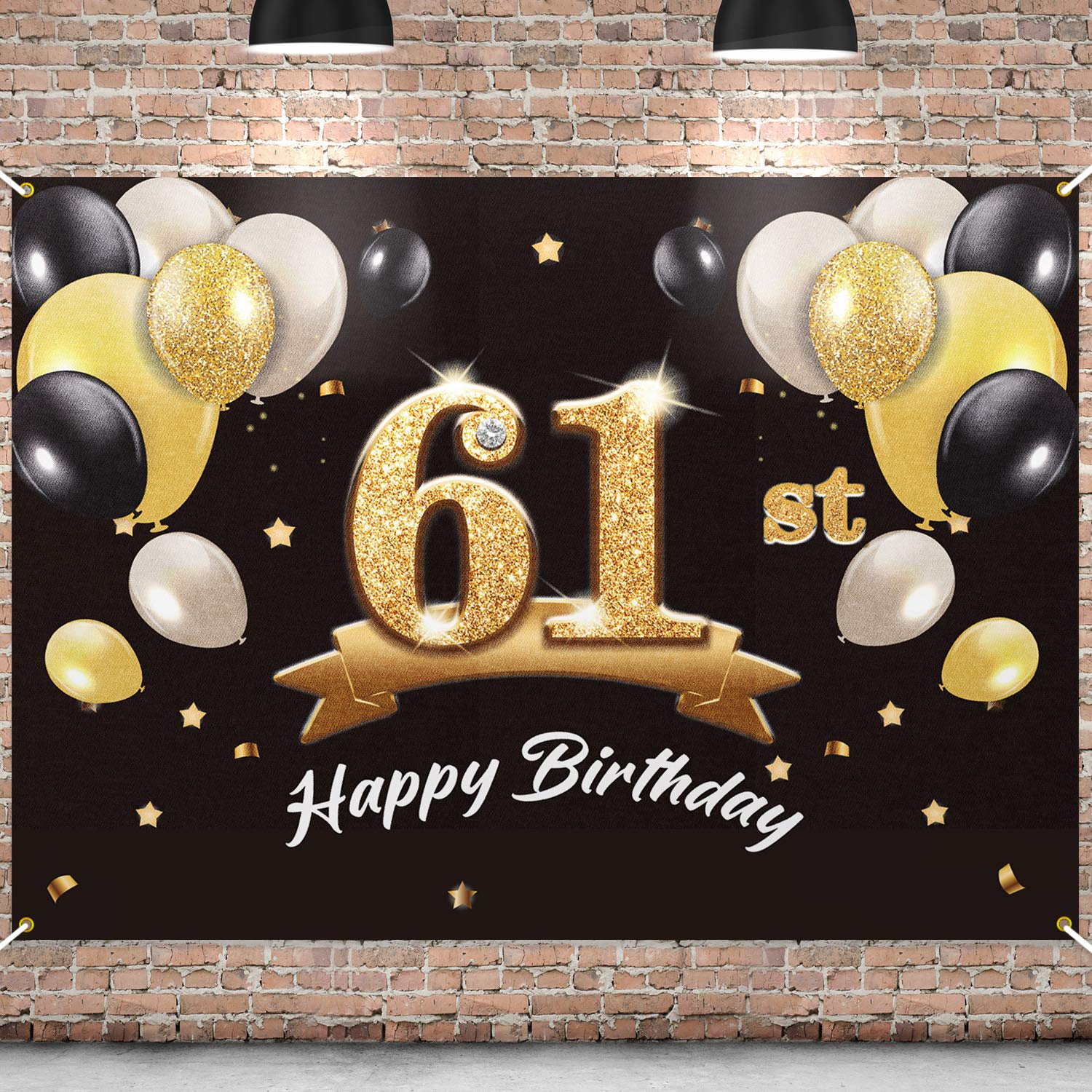 PAKBOOM Happy 61st Birthday Banner Backdrop - 61 Birthday Party Decorations Supplies for Men - Black Gold 4 x 6ft