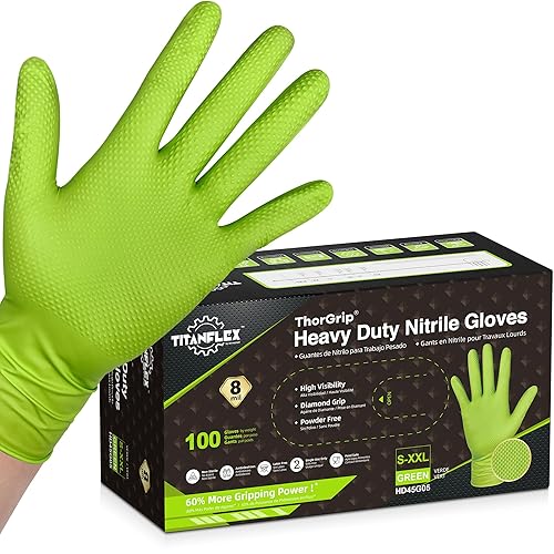 TitanFlex Heavy Duty Green Industrial Nitrile Gloves, 8-mil
