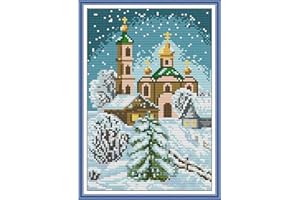 CROSSDECOR Cross Stitch Kits for Adults,Stamped Cross Stitch Kits,DIY Needlepoint Kits for Beginners Counted Embroidery Craft Supplies for Home Décor,Church 7.2×10.7in