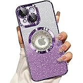 Misscase for iPhone 13 Magnetic Glitter Case Compatible with MagSafe,Full Protection Slim Shockproof Anti-Scratch Case with Camera Lens Protector Logo View Dust-Proof Net for Women Purple