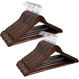 Amber Home Solid Wood Suit Coat Hangers 30 Pack, Smooth Retro Finish Wooden Dress Hangers with Non Slip Pant Bar, Clothes Han