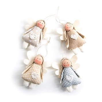 4 Stück Schutzengel Engel Feen Shabby Chic Rosa Creme Hellblau Natur 10 Cm Stoff Engel Weihnachtsanhänger Baumwolle Geschenkanhänger Glücksbringer