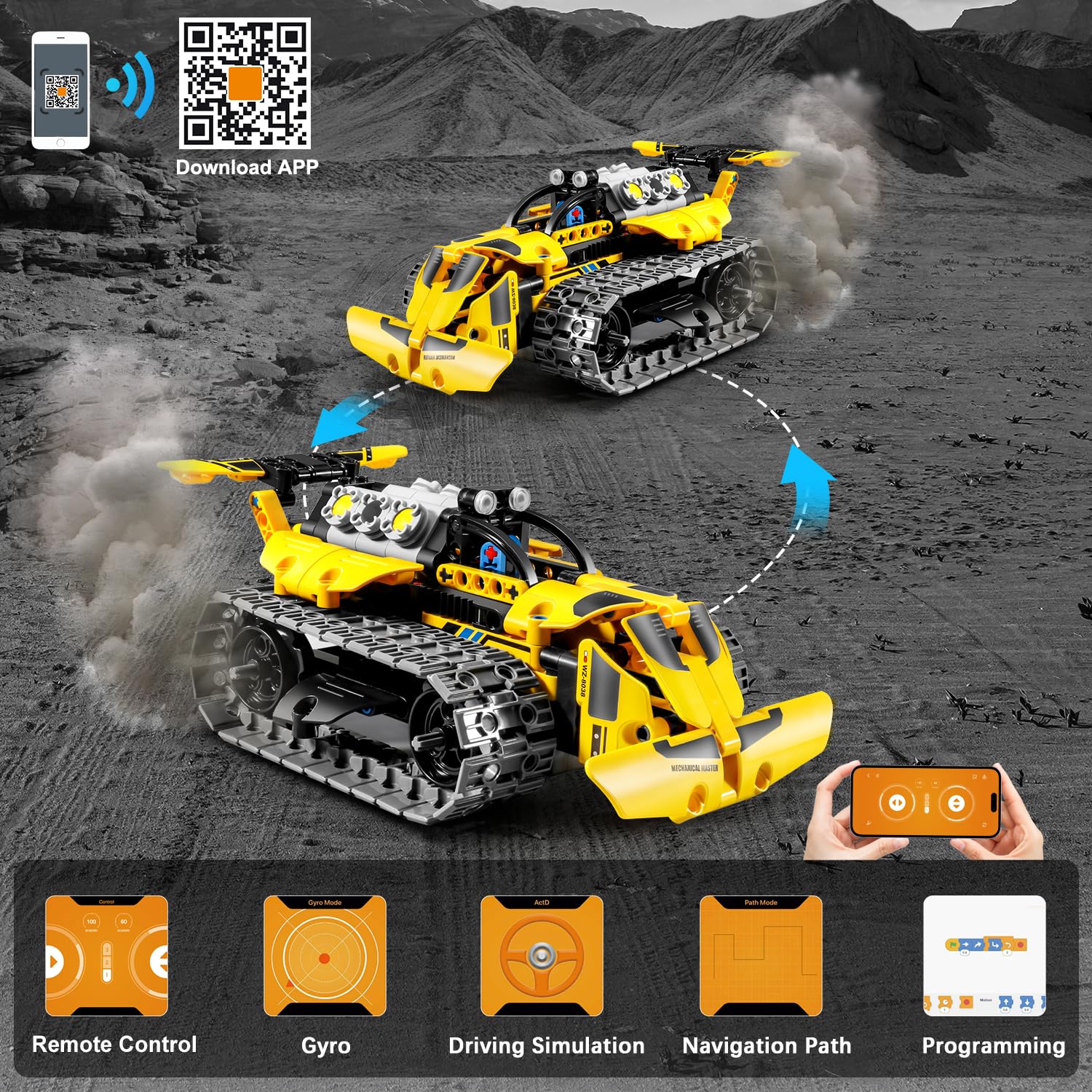 PLAXSOON Technik Ferngesteuertes Baufahrzeug Bauspielzeug mit Wiederaufladbare Akku, 3-in-1 RC STEM Bulldozer Kipplaster Klemmbausteine 452 Stück, Geschenk für Kinder Jungen ab 8-12+ Jahren 3