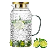 Buaic Glass Pitcher with Lid, 68 oz/2 Liter Vintage