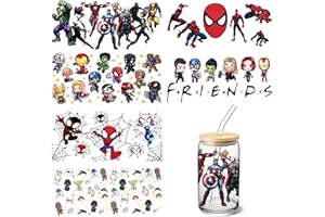 SHIOMAY 6 Sheets UV DTF Cup Wraps Transfer Stickers for Glass, Cartoon Cup Wraps Decal Stickers for Tumbler Cups (Superhero)