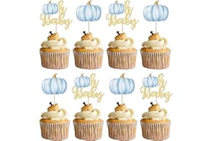 Gyufise 24Pcs Pumpkin Oh Baby Cupcake Toppers Blue Fall Pumpkin Cupcake Picks Baby Shower Cake Decorations Pumpkin Themed Baby Shower Birthday Thanksgiving Halloween Party Cake Decorations Supplies