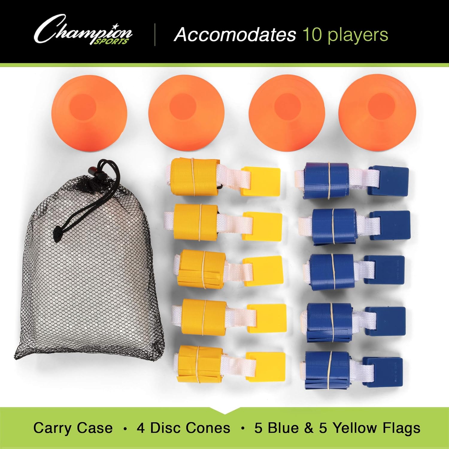 Champion Sports Deluxe Flag Football Game Set Flag Football Equipment - Game Sets with 5 Blue Flag Football Belts, 5 Yellow Flag Football Belts, 4 Orange Disc Cones and Mesh Carrying Bag : Clothing