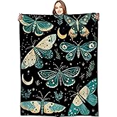 VODRM Enchanted Moth Blanket Moon Mystical Black Throw Blankets,Gifts for Kids Woman Girls,Lightweight Soft Fleece,for Sofa Couch Bed Room Modern Dreamy Decor 50x60in