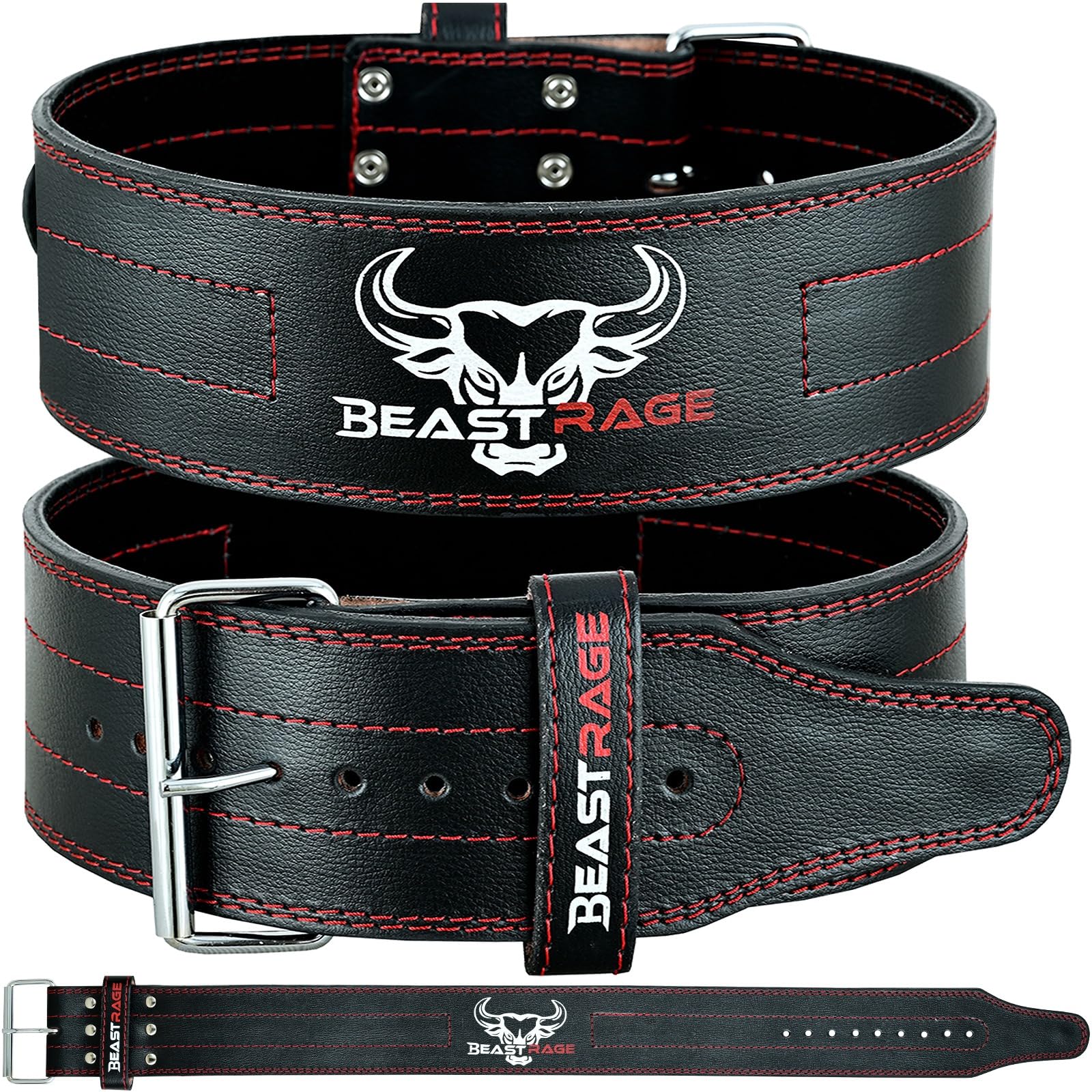 BEAST RAGE Weight Lifting Belt for Gym Fitness, 5mm Cowhide Leather with 10 Adjustable Hole, 4” Padded Lumbar Back Support for Powerlifting Bodybuilding Deadlift Squat Strength Training Men Women