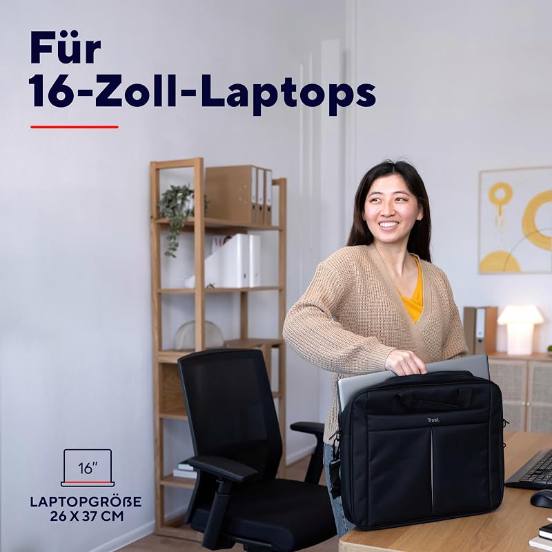 Primo Laptoptasche 16 Zoll, Tasche mit Schultergurt, Schwarz