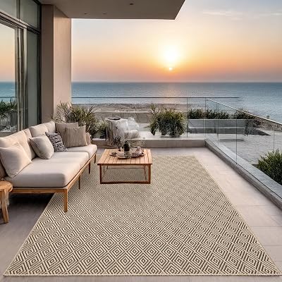 the carpet Kansas Indoor Outdoor Rug Jute Look 240 x 340 cm Rhombus