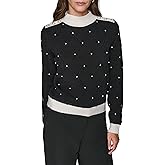 Karl Lagerfeld Womens Long Sleeve Mock Neck Crystal Detail Elevated Sweater